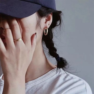 New Arrivals Simple Brushed Stainless Steel 18k Gold Plated Female Custom logo <b>Blank</b> <b>Rings</b> - Product Image 3