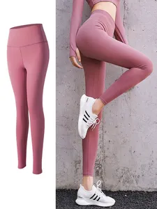 Calça legging feminina de poliéster para corrida, moda feminina de boa qualidade, calça de ioga de cintura alta e pêssego, ideal para corrida, 2024
