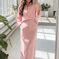 Ensemble deux pièces chic et minimaliste pour femme : chemise boutonnée à manches longues et jupe longue taille haute coupe ample – Collection Printemps 2026, idéal pour les vacances
