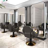Ensemble de mobilier de salon de coiffure de luxe moderne en verre, chaise de coiffure portable à un seul côté et miroir inclus