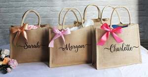 Personalizzato Damigella D'onore Borsa Da Spiaggia Sacchetti Regalo-custom sacchi di iuta <span class=keywords><strong>con</strong></span> l'arco <span class=keywords><strong>con</strong></span> il <span class=keywords><strong>Nome</strong></span> - Product Image 4