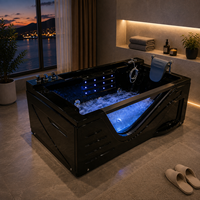 Bain à remous rectangulaire en acrylique personnalisé HG avec garniture dorée, appui-tête noir et éclairage aquatique bleu pour les programmes OEM ODM d'e-commerce