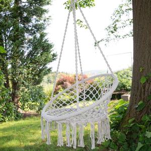 <span class=keywords><strong>Hamac</strong></span> suspendu en corde, chaise suspendue avec cadre rond de style bohème <span class=keywords><strong>pour</strong></span> une utilisation en intérieur et en extérieur, matériau naturel blanc - Product Image 6