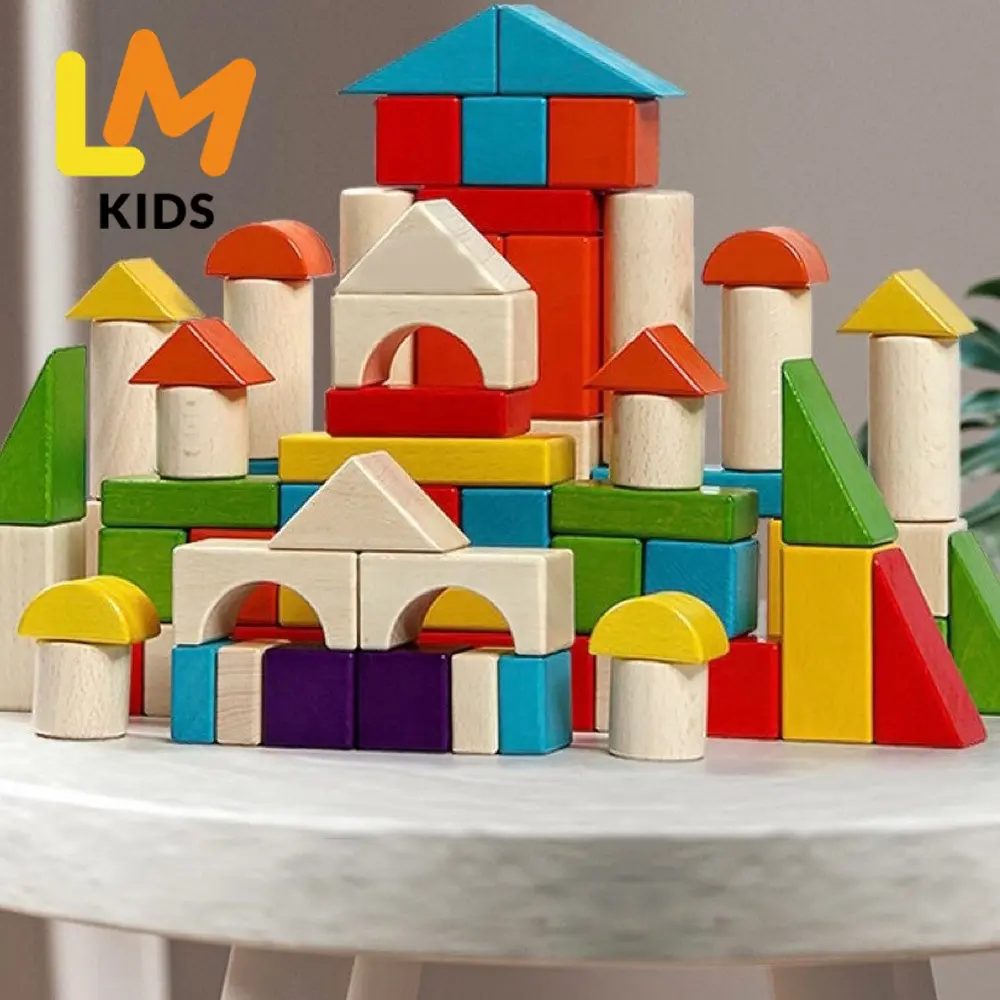 LM çocuklar 2024 yapı blok oyuncaklar ahşap yapı taşları 30 adet 54 adet 74 adet boyama yaratıcı blok oyuncaklar