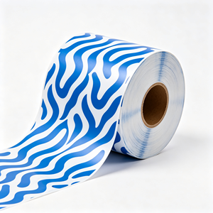 <b>Blue</b> White Flame Pattern Adhesive Film <b>Roll</b> Custom Sticker Wrap Plastic Film for Gift Craft Packaging - Product Image 1