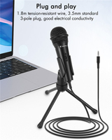 Mini microphone à condensateur portable léger, support de microphone portable, 50Hz-16kHz, prise 3,5 mm, filaire, omnidirectionnel, utilisation sur bureau, métal ABS