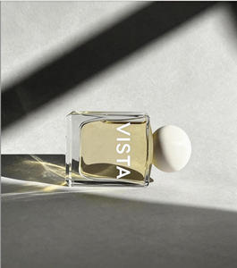 Flacon de parfum de luxe 50 ml en verre transparent, forme carrée avec finition givrée pour bouchon à bille et pulvérisateur à pompe, flacon de parfum rechargeable - Product Image 1