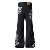 Pantalon en jean évasé pour homme, style décontracté automne, imprimé végétal, coupe ample, jambe large, taille moyenne, style hippie, haute qualité