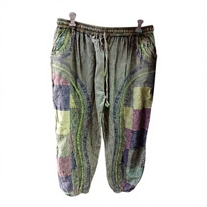 Stonewashed Canvas <b>Harem</b> Pants <b>Trouser</b> 100% Cotton Paisley Pattern Vintage Style Elasticated Drawstring Waist Two Deep Pockets - Product Image 1