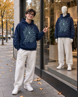 Sweat à capuche unisexe surdimensionné 350 GSM en mélange de coton, logo personnalisé, vente en gros, pull-over imprimé motif toile d'araignée et étoile, streetwear