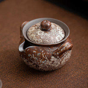 Teiera in ceramica con motivi floreali in argento dorato vecchia argilla di roccia ceramica grossolana Kung Fu Set da tè Anti-scottatura birra Gaiwan - Product Image 4