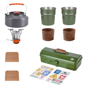 Ensemble de tasses de réchaud de bouilloire de camping dans une boîte à outils en métal <span class=keywords><strong>Kit</strong></span> de cuisson en plein air pour camping pique-nique voyage - Product Image 1