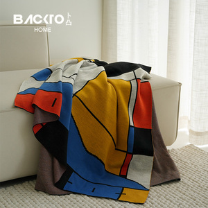 Thiết Kế 100% Cotton Siêu Mềm Sang Trọng Ném Chăn Thân Thiện Với Môi Phong Cách Dệt Đầy Màu Sắc Mondrian Cho Nhà Phòng Khách Sofa - Product Image 2