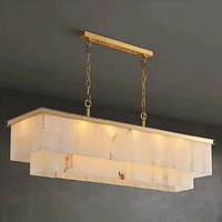 Grand Lustre LED Moderne en Cristal d'Albâtre, Matériau en Cuivre, Base E26 pour Villa Hôtel Salon Restaurant Décor Usage Domestique