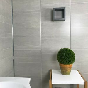 Paneles de <span class=keywords><strong>pared</strong></span> para <span class=keywords><strong>baño</strong></span>, <span class=keywords><strong>revestimiento</strong></span> de <span class=keywords><strong>PVC</strong></span>, efecto de azulejo de mármol gris, 250x8mm - Product Image 6