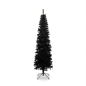 Sapin de Noël artificiel noir mince de 7,5 pieds avec support métallique pliable, léger, installation facile, utilisation en intérieur - Product Image 1