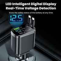 Chargeur de voiture rétractable USB 4-en-1 rapide 120W avec affichage numérique LED, chargeur Type C PD à ajustement de direction, fonction QC3.0 OTP