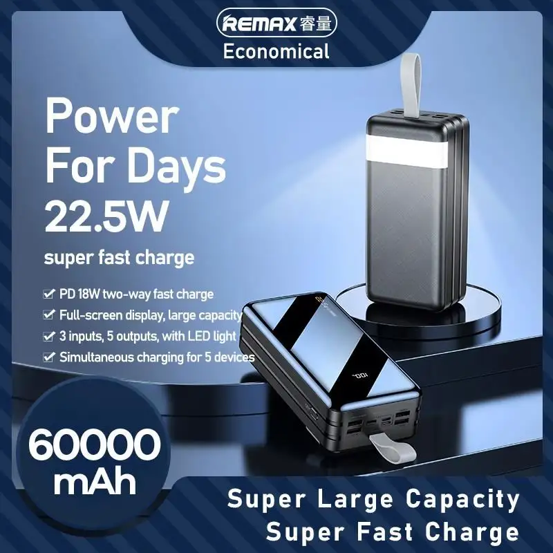 Remax 60000 Mah Power Bank RP-173 Hunergy Series 22.5W Outdoor Powerbank 60000 Mah Phone 60000Man Ultra Large Capacity Power Bank