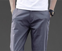 Pantalon décontracté droit léger en coton pour homme avec braguette zippée, taille mi-haute, lavable en machine
