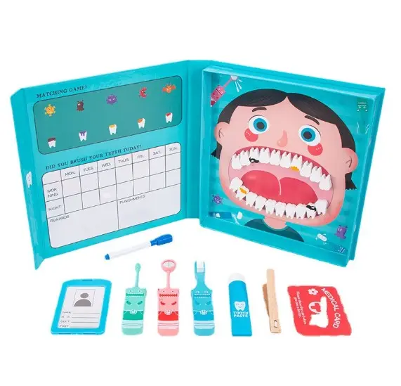 Mainan Dokter dari kayu, mainan pendidikan anak dini, bermain peran pendidikan medis simulasi ekstraksi gigi