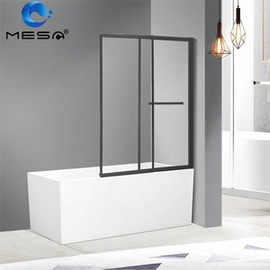 Paroi de douche pour <span class=keywords><strong>baignoire</strong></span> avec porte coulissante en verre à fermeture douce et cadre en aluminium <span class=keywords><strong>noir</strong></span> - Product Image 1