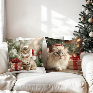 Kucing-kucing Natal dengan topi Santa dan hadiah di sofa nyaman, dekorasi liburan yang meriah, bantal-bantal. - Product Image 3