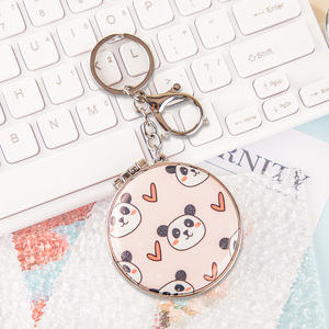 Miroir de poche mignon imprimé tête de panda Kawaii, rose, rond, pliable, double face, en verre HD, miroir de maquillage, porte-clés, breloque de sac, en gros - Product Image 1