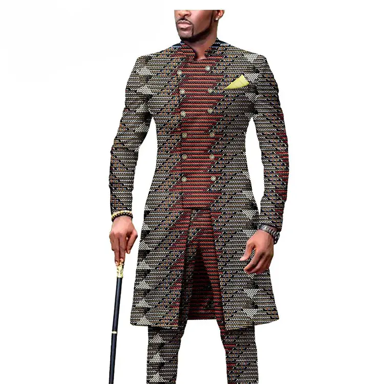 Schöne Slim-Fit-Druckmuster lange afrikanische Modekleider Designs langes Anzug für Herren tragen
