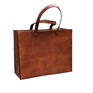 Genuine Leather <b>Tote</b> Bag Minimalist Design Open Top Two Handles Durable Unisex Casual Daily Use Brown Color Made In india - Product Image 1
