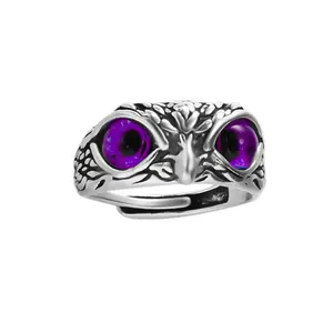 Женское и мужское кольцо в стиле ретро, регулируемое Открытое кольцо с изображением совы и демона