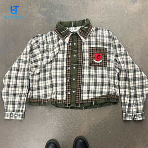 Camisas de Franela de Manga Larga para Hombre, Estilo Urbano Personalizado, Diseño de Doble Capa con Cuadros, Algodón de Alta Calidad, Bordado con Parches, Talla Grande - Product Image 2