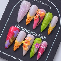 Vente en gros d'usine, ongles en acrylique faits à la main sur mesure, peints à la main, design floral 3D, ongles artificiels