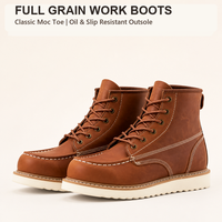 Sepatu Kerja Kulit Full Grain Model Moc Toe Anti Minyak dan Anti Selip dengan Sol Wedge Jahitan