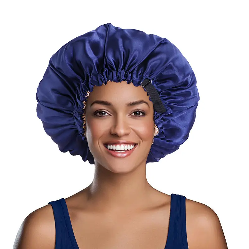 Grand bonnet de nuit en Satin de soie pour femme, avec boucle Invisible, réglable, Double couche, bonnet de douche, bonnet de nuit, avec Logo