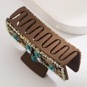 Gros pinces à cheveux de luxe en vrac en cuir Pu Jumbo grandes pinces à cheveux avec diamant Turquoise sur mesure fabriqués en Chine - Product Image 3