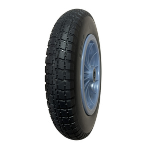 ล้อรถเข็น PU1412 ขนาด 14x3.50-8 แบบไม่ต้องเติมลม ขนาด 14 นิ้ว สีดำ ยางโฟม PU ขอบพลาสติกสีเทา ลูกปืน สำหรับรถเข็นสวน รถเข็นมือ - Product Image 4