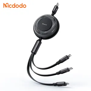 Mcdodo 522 3 en 1 USB C câble rétractable PD100W toC + L + M 3 en 1 100W USB C câble de charge rapide pour ordinateur portable tablette téléphone mobile