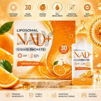 Fabricant de compléments liquides NAD+ en marque blanche, formule bien-être quotidienne liposomale en sachets orange, emballage personnalisé OEM