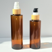 Bouteille en verre cosmétique en bambou foncé et bambou, directement de l'usine, pour shampoing, sérum capillaire et visage, avec tête de pompe vide