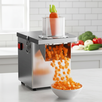 Goedkope automatische multifunctionele motor aangedreven machine voor het verwerken van groenten en fruit, met functies voor snijden, schijven, raspen en in blokjes snijden voor snacks.