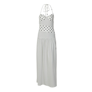 Vestido Maxi Plissado Feminino Elegante com Estampa de Bolinhas, Alças Finas e Decote Halter, Costas Nuas e Contraste de Cores, Coleção Verão <span class=keywords><strong>2026</strong></span> - 3526 - Product Image 6