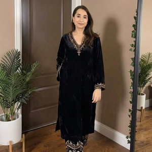 Conjunto de Salwar Kameez de Terciopelo para Mujer, Bordado con Lentejuelas, Cuello en V, Traje Pakistaní Indio, Ropa para Bodas y Fiestas - Product Image 1