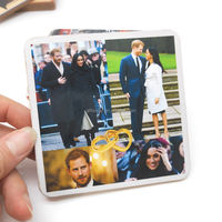 Sous-verre carré GIFTWAY en papier et liège, design bohème, écologique, avec logo personnalisé - Cadeau photo bleu pour promotions