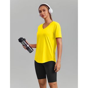 Womens Hiking Shirt Short Sleeve V Neck UPF 50 Sun Protection Moisture Wicking Quick Dry Outdoor Athletic <b>Top</b> Yellow - Product Image 6
