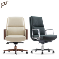 Fauteuil de bureau exécutif FURICCO de style moderne de Dubaï, en cuir beige, avec accoudoirs en bois, garantie 5 ans, base en aluminium