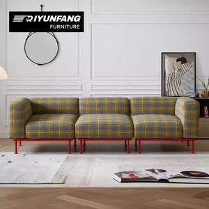 Canapé modulaire moderne à trois places rectangulaire en tissu Haggis à carreaux de laine, garni d'éponge, amovible et lavable pour salon - Product Image 1