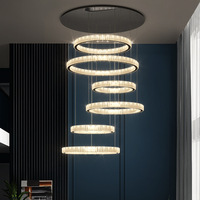 Lustre moderne de luxe pour hall d'hôtel, cristal personnalisé, escalier doré, suspension moderne de luxe, grand anneau rond, lustre LED