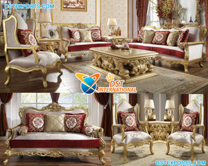 Lujoso rojo y dorado pulido muebles de madera antigua sala de estar juego de sofá real Royal Maharaja juego de sofá tallado dorado - Product Image 5
