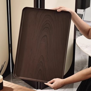 Rectangular Wood Grain Plastic Serving <b>Tray</b> Dark Brown Living Room <b>Tea</b> <b>Tray</b> For Hotel And Home Use - Product Image 1