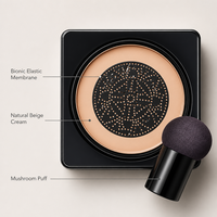 Krim BB Mineral Cushion Grosir, Foundation Kompak Warna Beige Alami, Puff Membran Bionik, Tahan Lama, Tabir Surya, Riasan untuk Semua Jenis Kulit